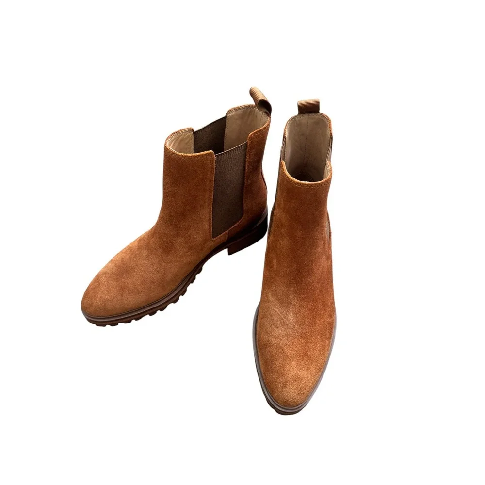Quince Italian Suede Lug Sole Chelsea Boots Cognac Brown Size 7 - Picture 3 of 6
